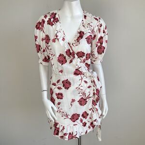 Misa Los Angeles Thora Peony Floral Wrap Mini Dress XS Resort Summer Cottage